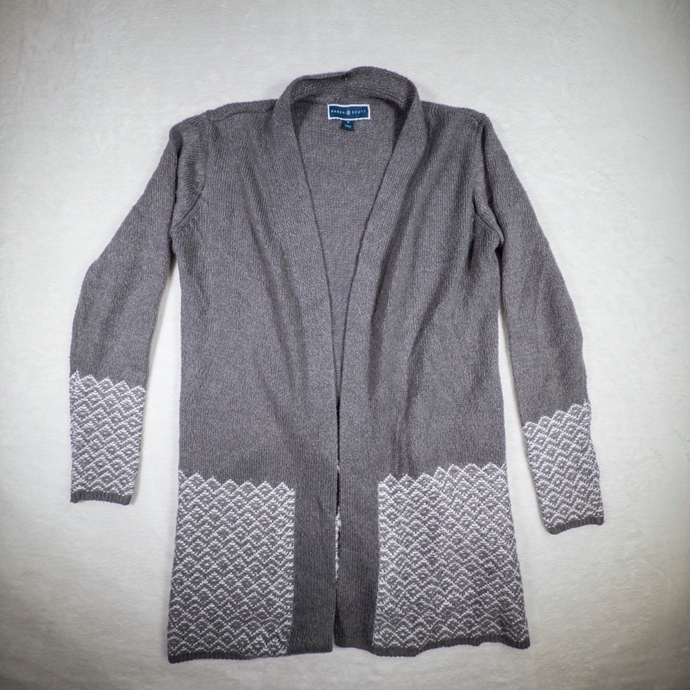 Karen Scott Womens Gray Open Front Long Sleeve Cardigan Sweater Size S‎